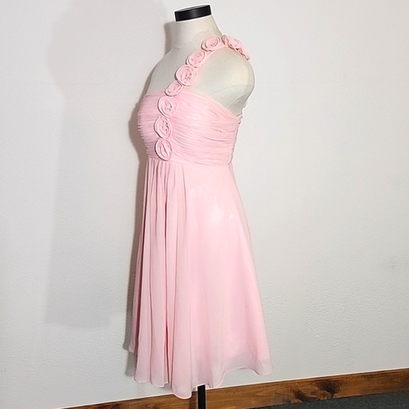 Dress Rosette Strap Detail Semi Formal One-Shoulder Dress Pink Size XS - Picture 4 of 13